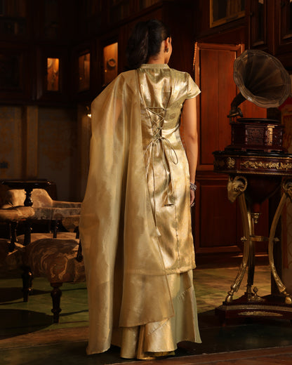 Women's Matcha Green Brocade Kurta Set with Dupatta