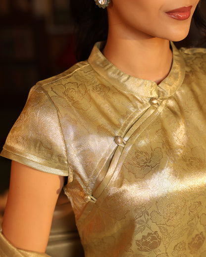Women's Matcha Green Brocade Kurta Set with Dupatta