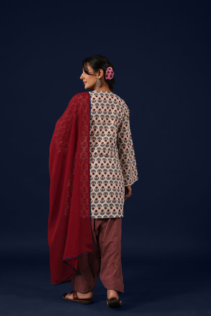 Women’s Straight Cotton Kurta Set with Dupatta