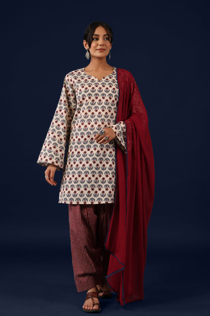 Women’s Straight Cotton Kurta Set with Dupatta