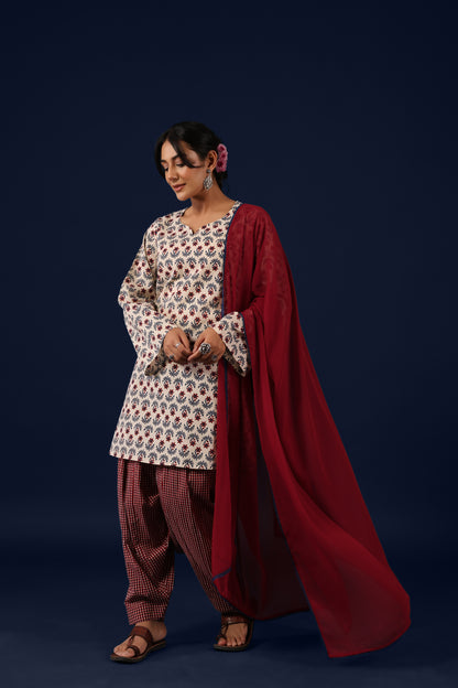 Women’s Straight Cotton Kurta Set with Dupatta