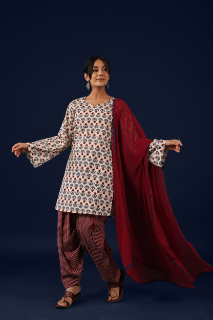 Women’s Straight Cotton Kurta Set with Dupatta