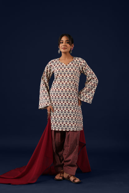 Women’s Straight Cotton Kurta Set with Dupatta