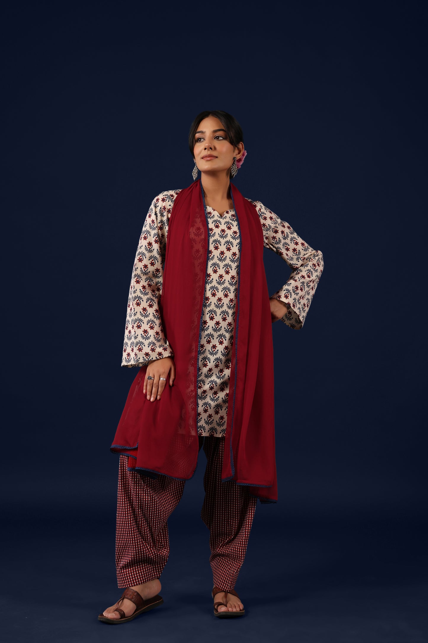 Women’s Straight Cotton Kurta Set with Dupatta