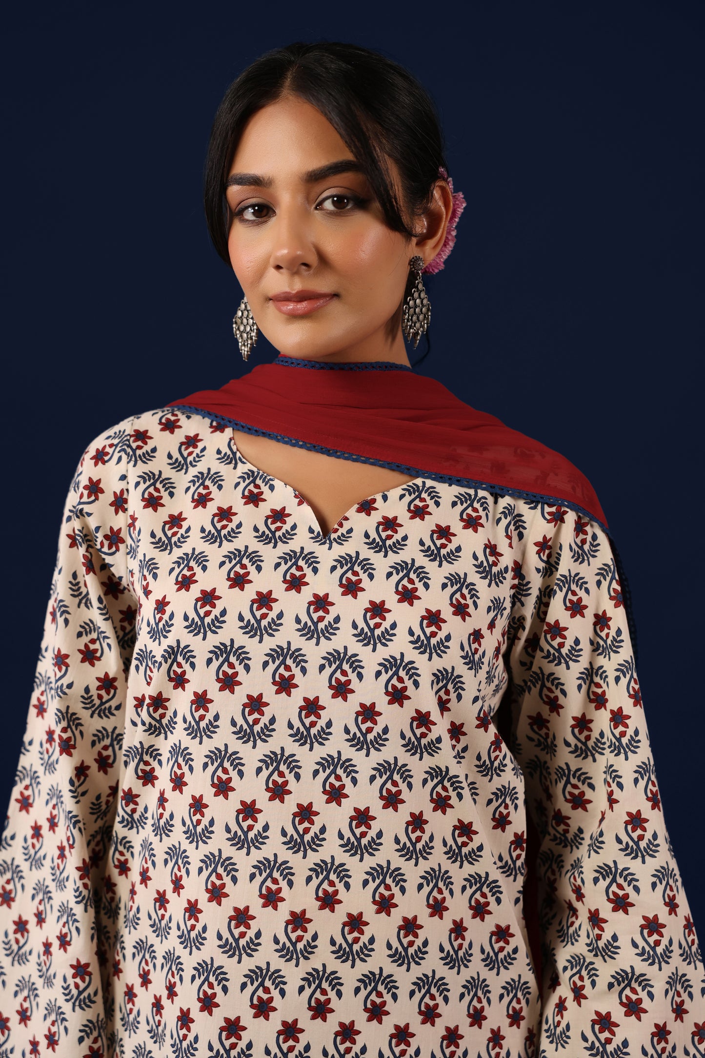 Women’s Straight Cotton Kurta Set with Dupatta