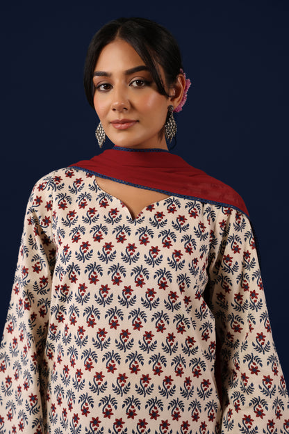 Women’s Straight Cotton Kurta Set with Dupatta