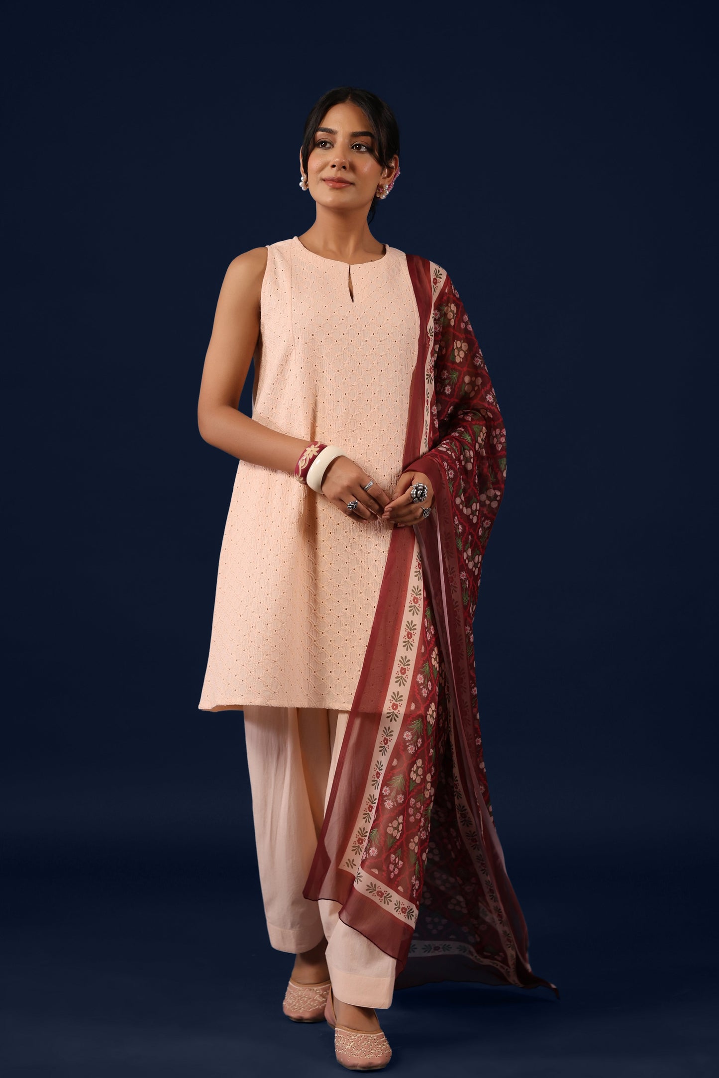 Women’s Sleeveless Cotton Kurta and Salwar with Dupatta