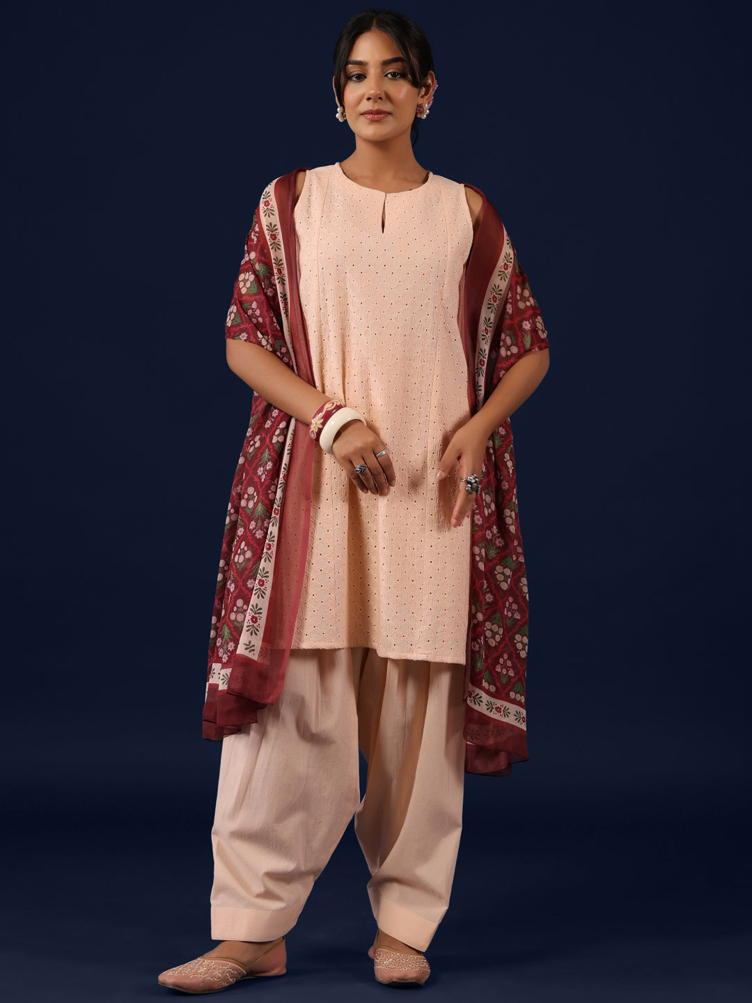 Women’s Sleeveless Cotton Kurta and Salwar with Dupatta