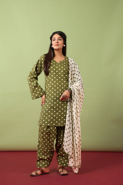 Women’s Pure Cotton Ethnic Kurta Set with Dupatta