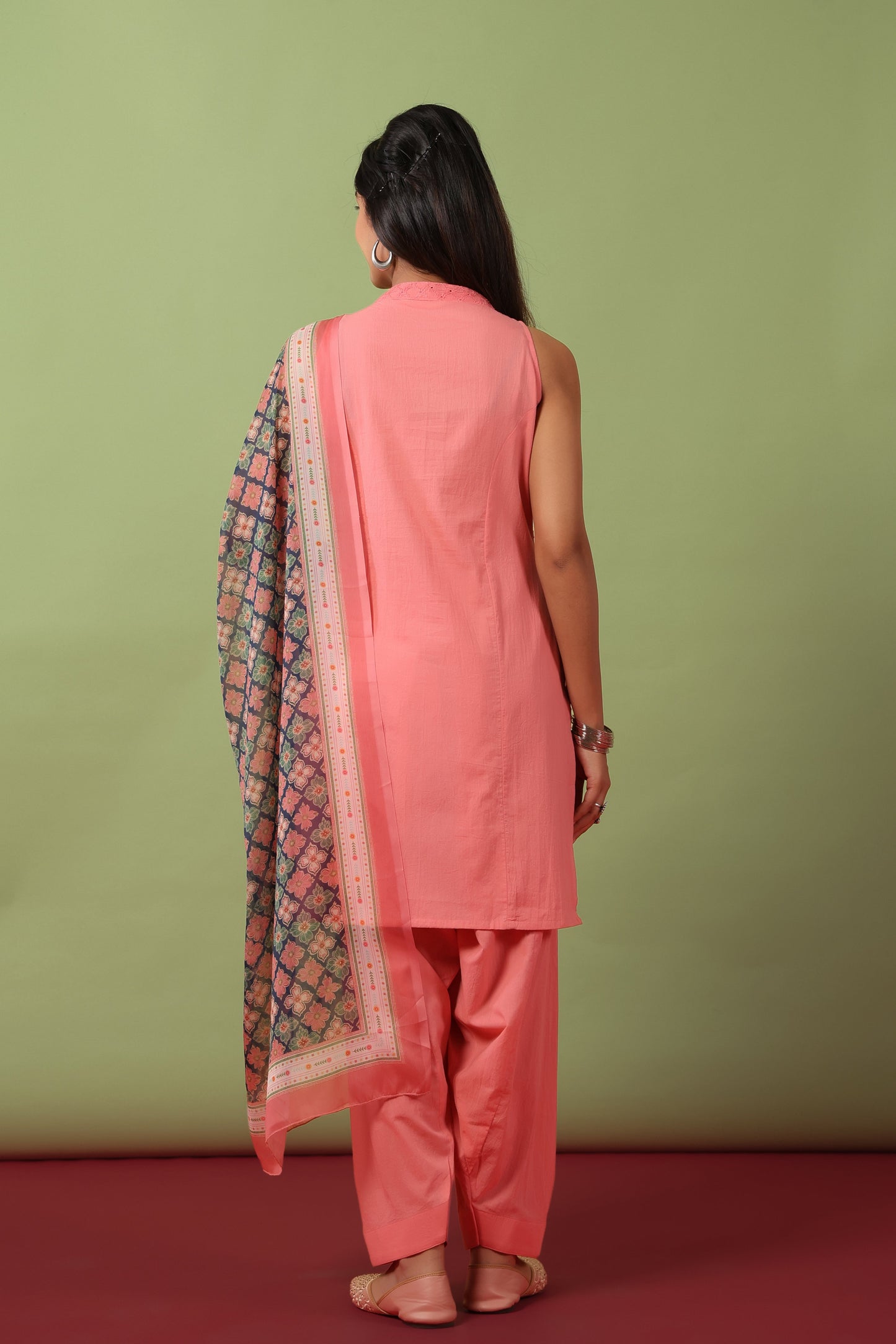 Women’s Sleeveless Cotton Kurta and Salwar with Dupatta
