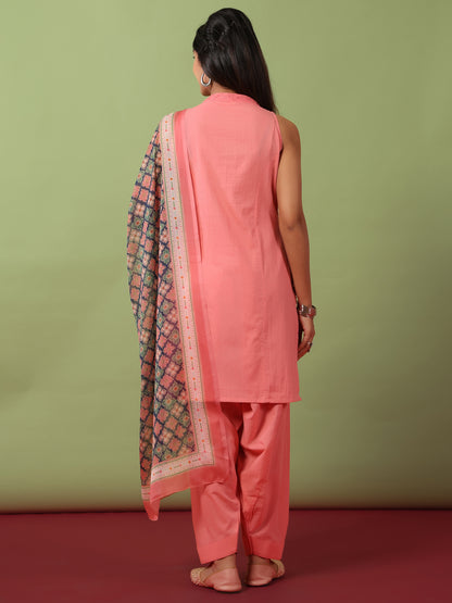 Women’s Sleeveless Cotton Kurta and Salwar with Dupatta