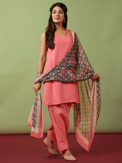 Women’s Sleeveless Cotton Kurta and Salwar with Dupatta