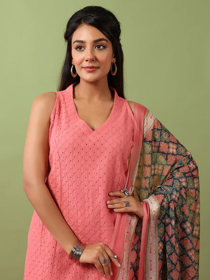 Women’s Sleeveless Cotton Kurta and Salwar with Dupatta