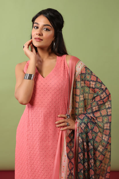 Women’s Sleeveless Cotton Kurta and Salwar with Dupatta