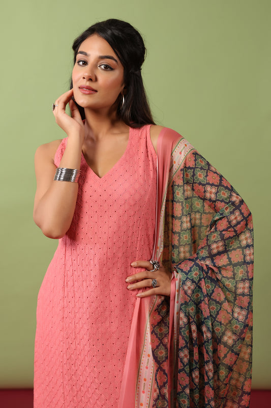 Women’s Sleeveless Cotton Kurta and Salwar with Dupatta