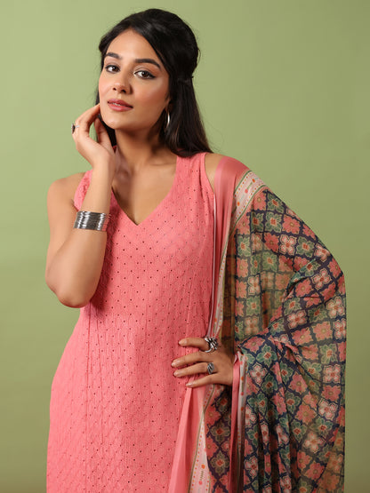 Women’s Sleeveless Cotton Kurta and Salwar with Dupatta