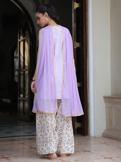 Women’s Checkered Embroidered Kurta and Farshi Salwar with Dupatta