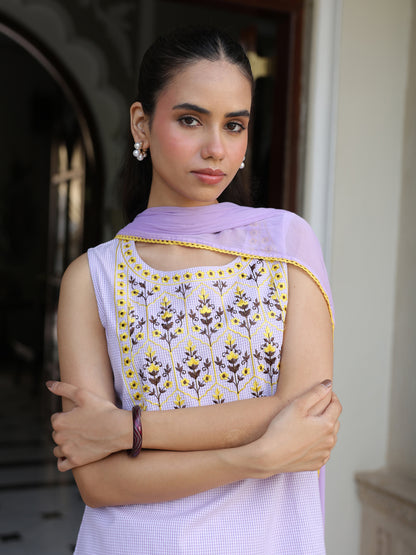 Women’s Checkered Embroidered Kurta and Farshi Salwar with Dupatta