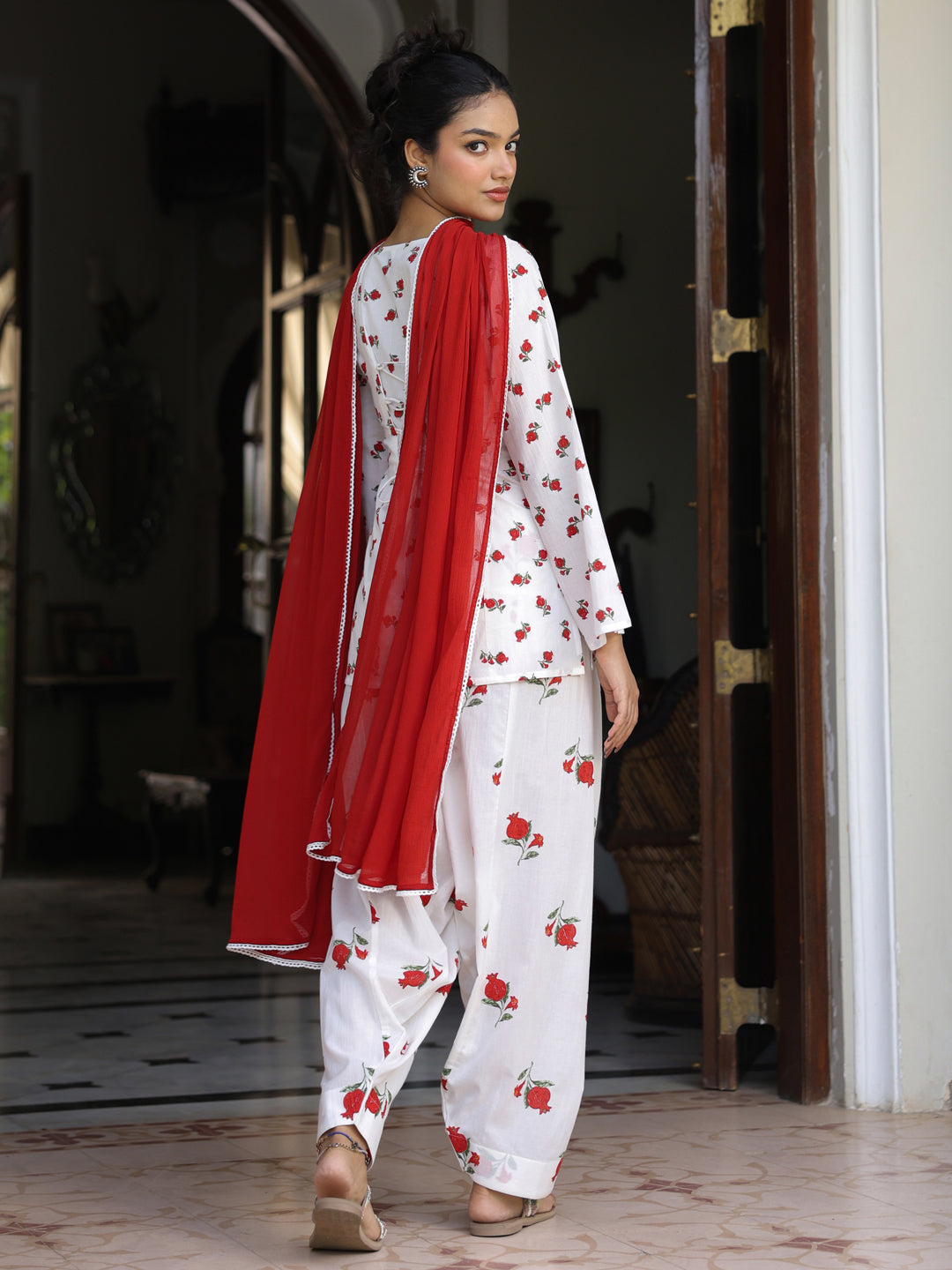 Women's Cotton Printed Farshi Kurta Set With Dupatta