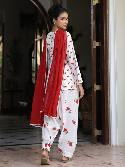 Women's Cotton Printed Farshi Kurta Set With Dupatta