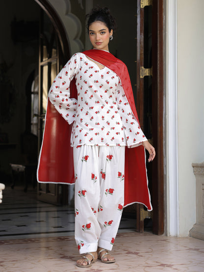 Women's Cotton Printed Farshi Kurta Set With Dupatta