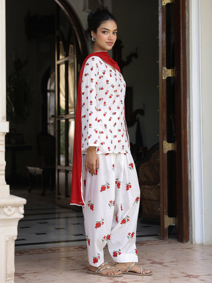 Women's Cotton Printed Farshi Kurta Set With Dupatta