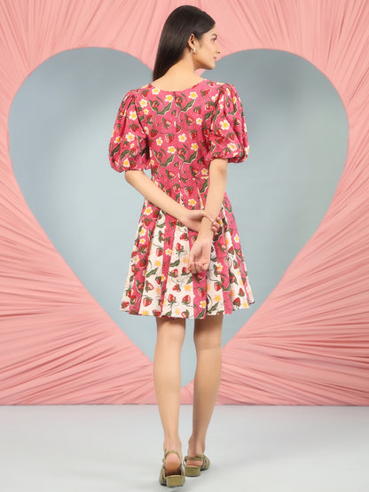 Women's Cotton Printed Fit and Flare Dress