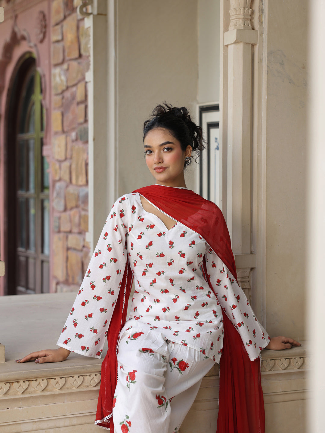 Women's Cotton Printed Farshi Kurta Set With Dupatta