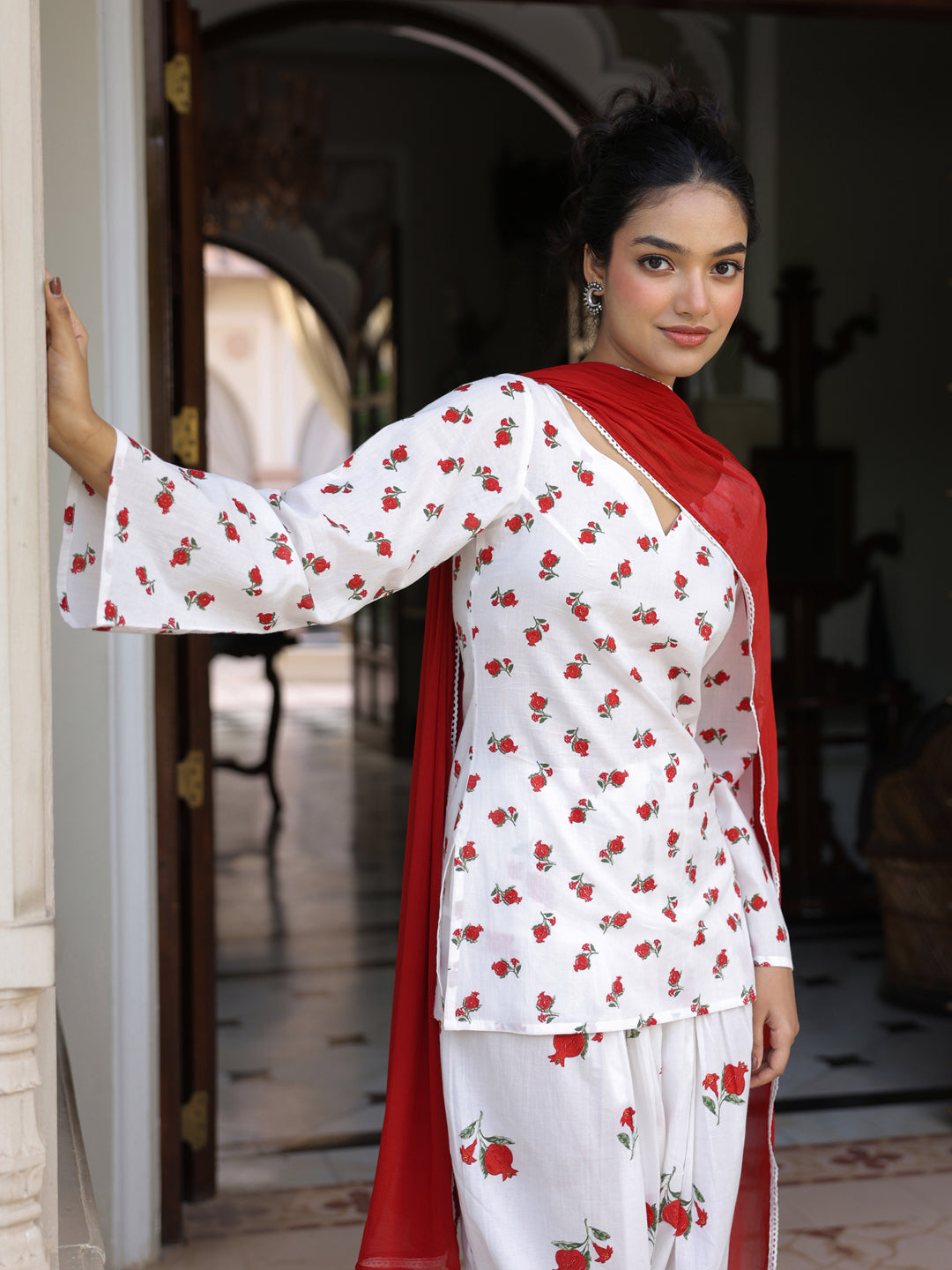 Women's Cotton Printed Farshi Kurta Set With Dupatta