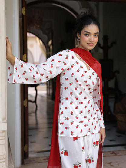 Women's Cotton Printed Farshi Kurta Set With Dupatta