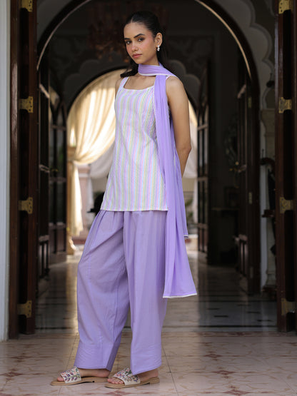 Women's Striped Cotton Farshi Kurta Set