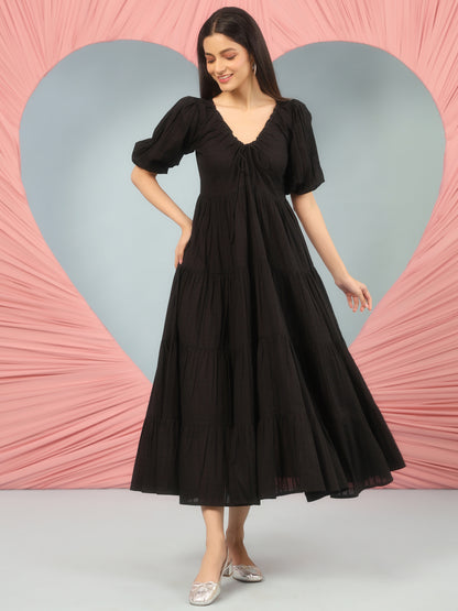 Women's Black Long Tier Dress