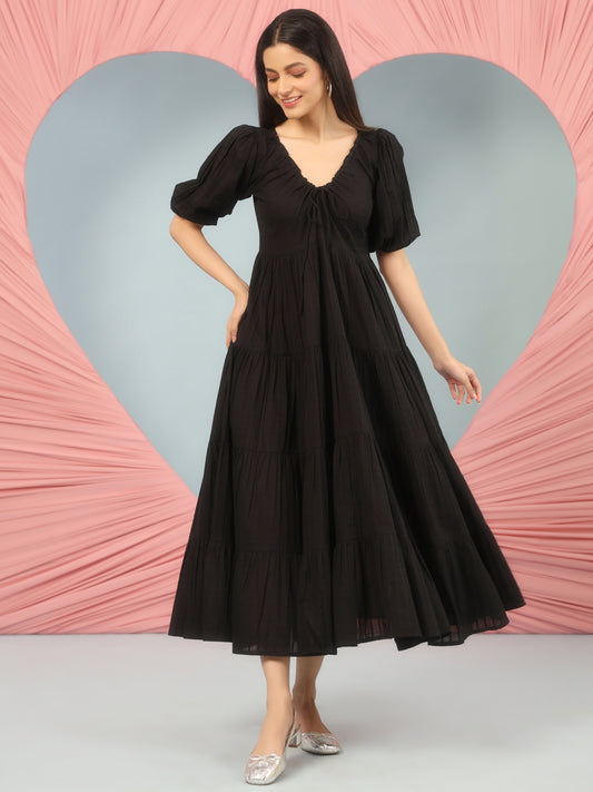 Women's Black Long Tier Dress