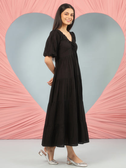 Women's Black Long Tier Dress