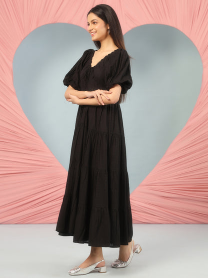 Women's Black Long Tier Dress