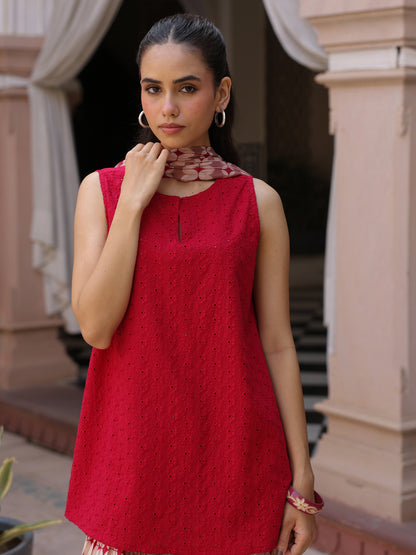 Women’s Sleeveless Schiffli Kurta and Salwar Set