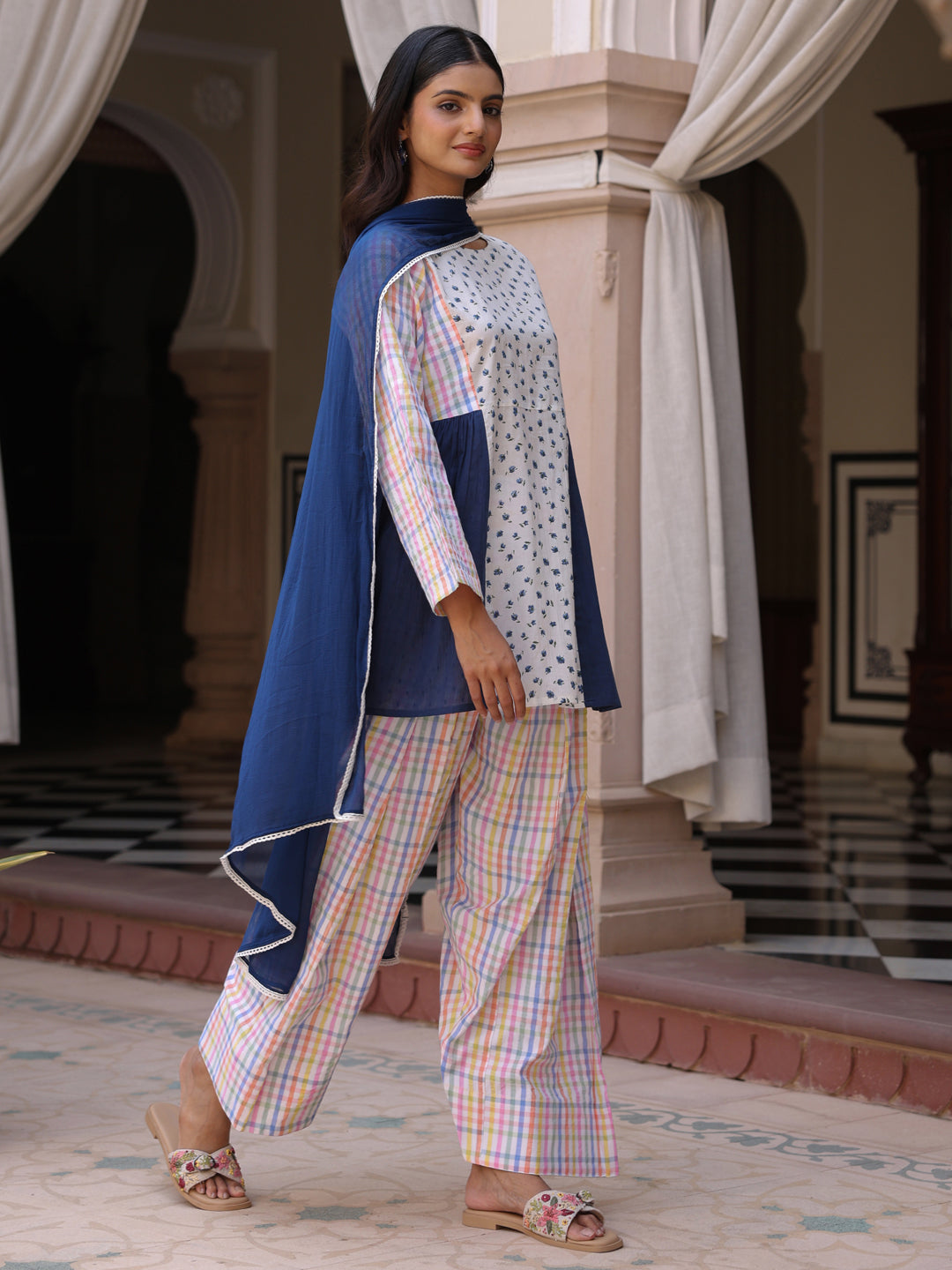 Women’s Cotton Patchwork Kurta and Farshi Salwar with Dupatta