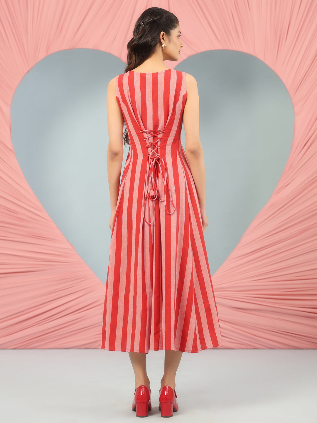 Women's Striped Corset Back Midi Dress