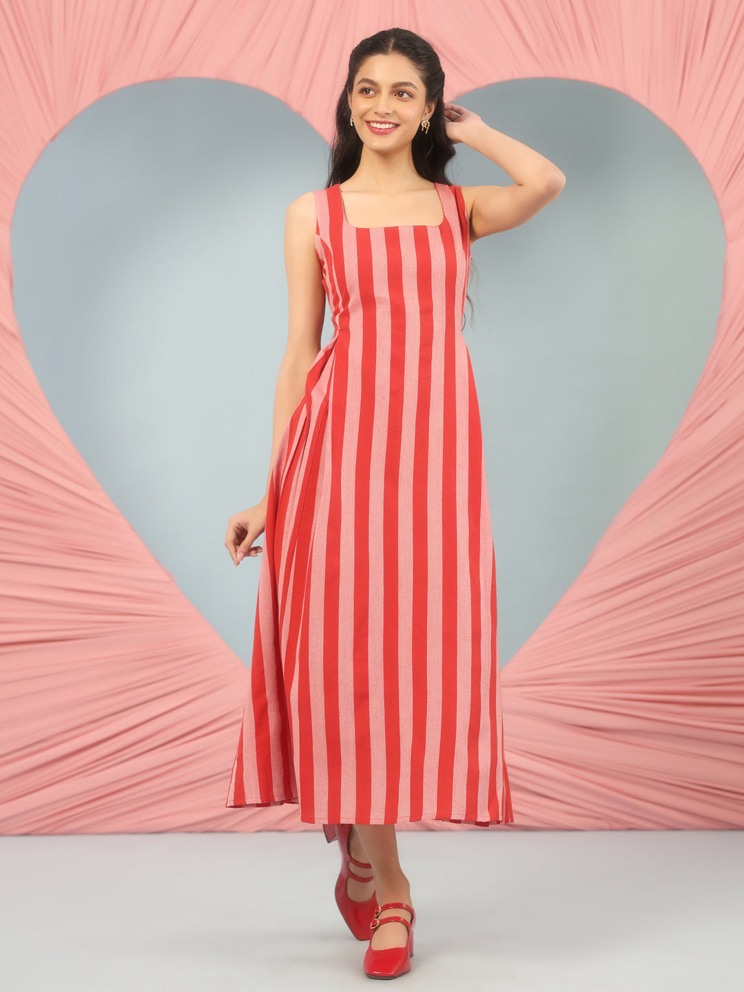 Women's Striped Corset Back Midi Dress