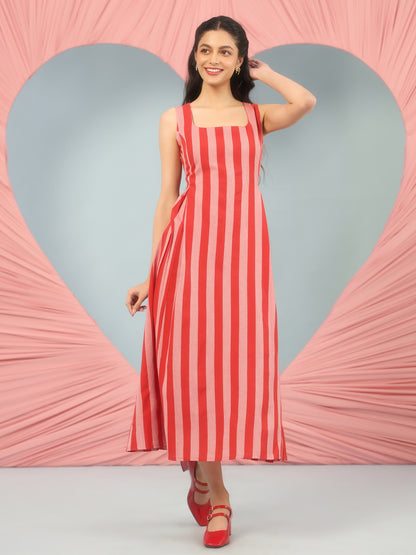 Women's Striped Corset Back Midi Dress