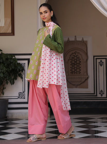 Women’s Cotton Patchwork Kurta and Farshi Salwar with Dupatta