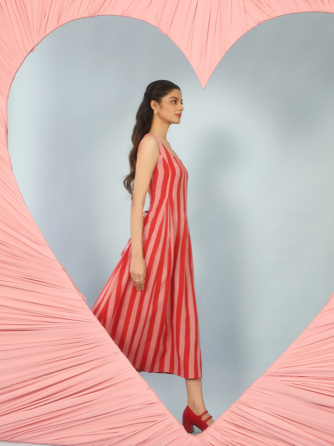 Women's Striped Corset Back Midi Dress