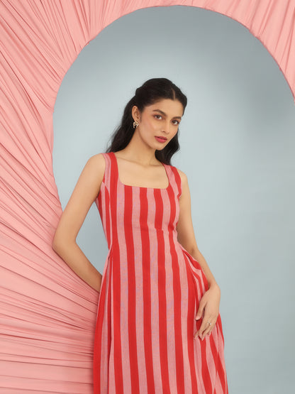 Women's Striped Corset Back Midi Dress