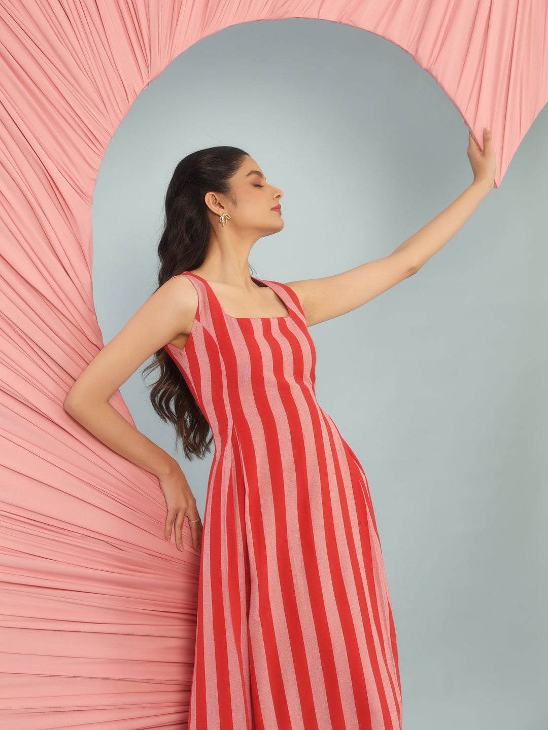 Women's Striped Corset Back Midi Dress