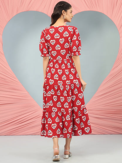 Women's Cotton Printed Flared Long Dress