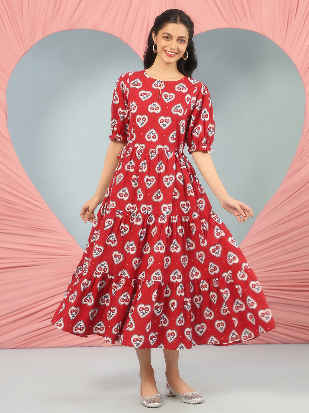 Women's Cotton Printed Flared Long Dress