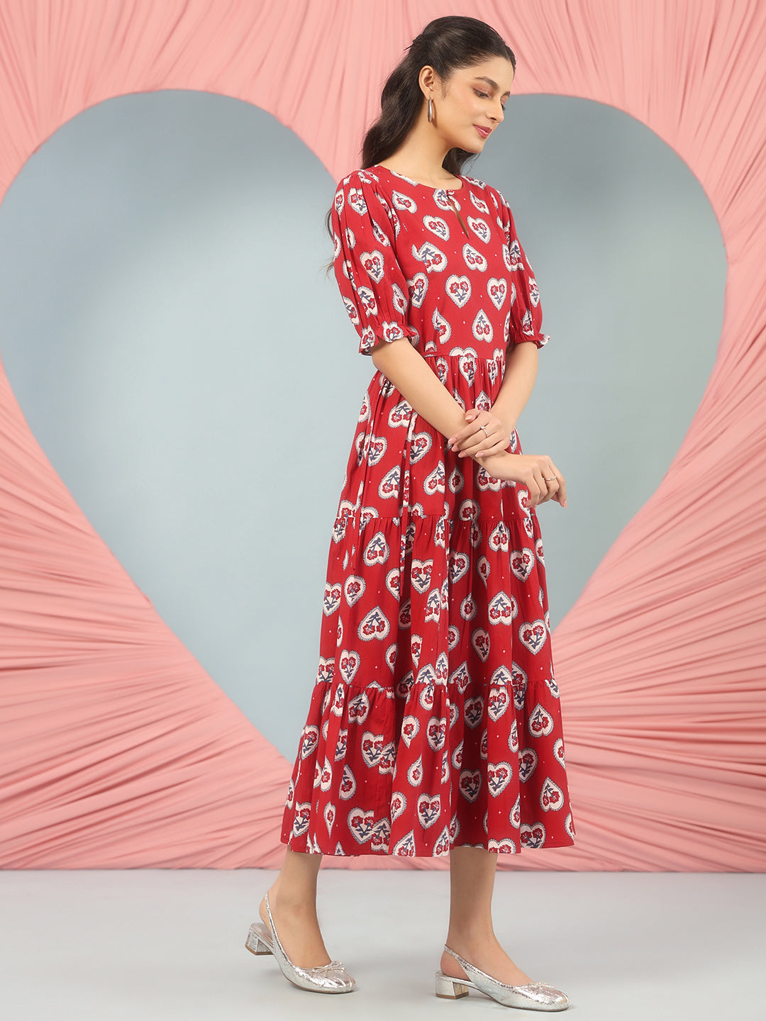 Women's Cotton Printed Flared Long Dress