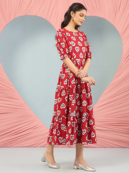 Women's Cotton Printed Flared Long Dress