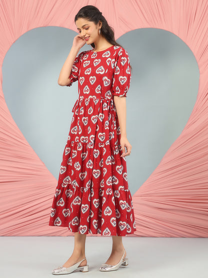 Women's Cotton Printed Flared Long Dress