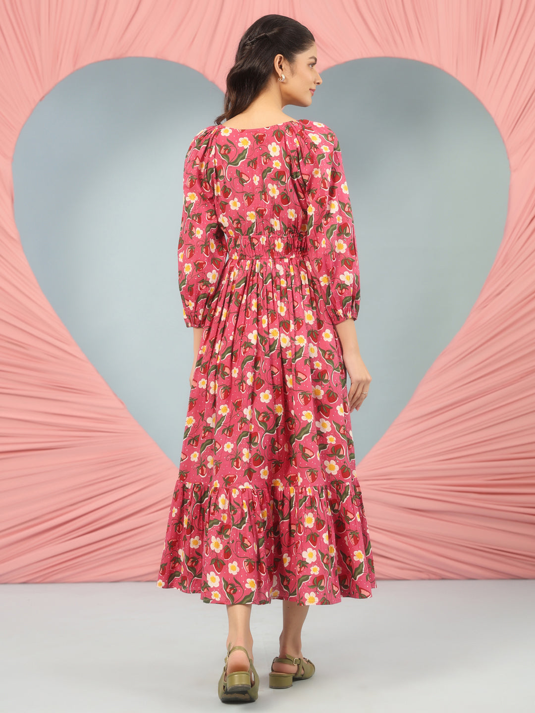 Women's Printed Round Neck Fit and Flare Dress